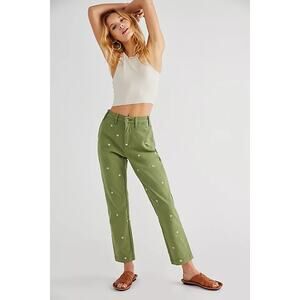 Free People x Driftwood Embroidered Flower Chino Pants Sz S
